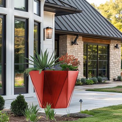 Long power coated funky steel planter thick gauge high quality welded in America USA made craftsman bespoke in the backyard of a modern farmhouse