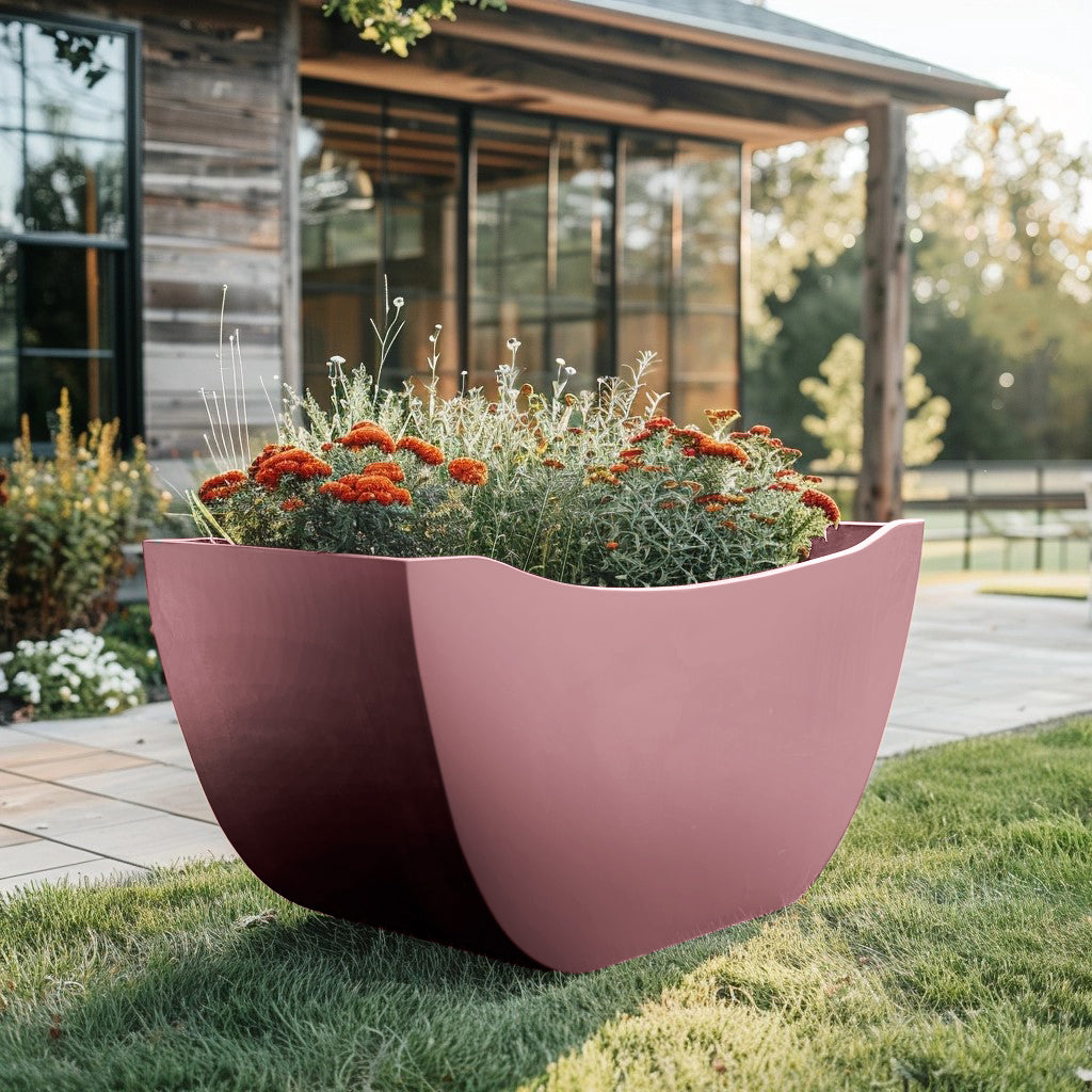  Long power coated funky steel planter thick gauge high quality welded in America USA made craftsman bespoke in the backyard of a modern farmhouse
