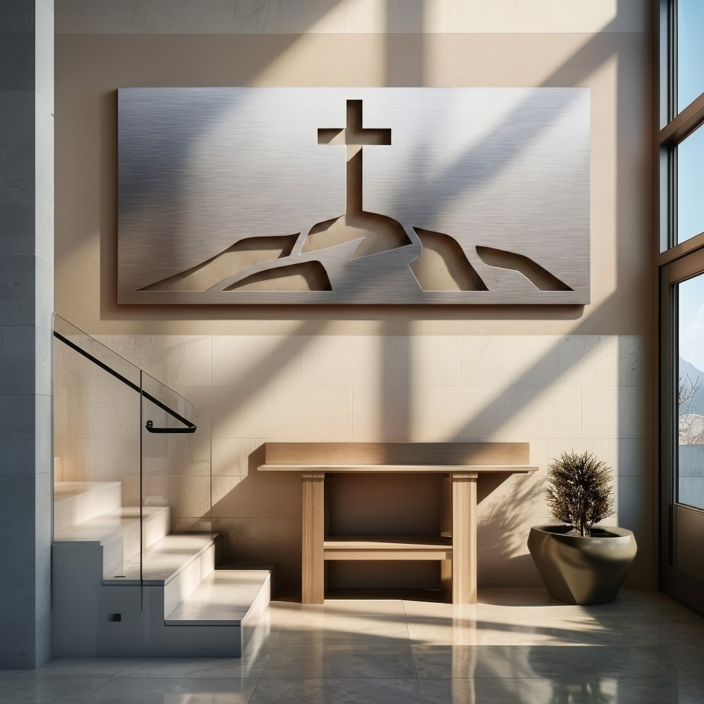 The Cross Upon The Hill - Metal Wall Art